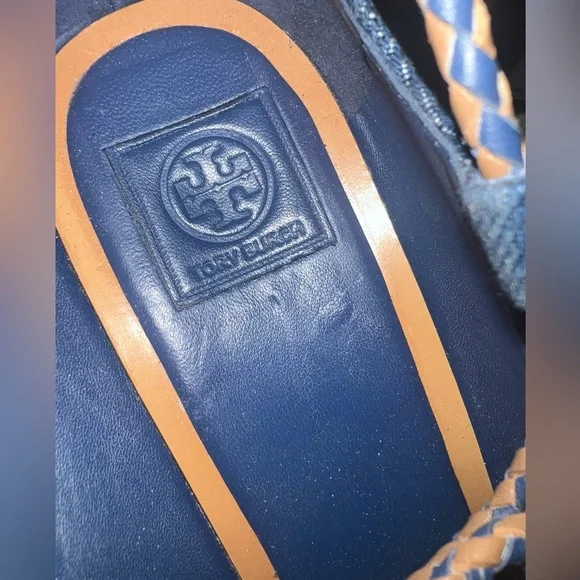 Tory Burch Dandy Denim Blue Canvas High Sandals - Picture 3 of 5